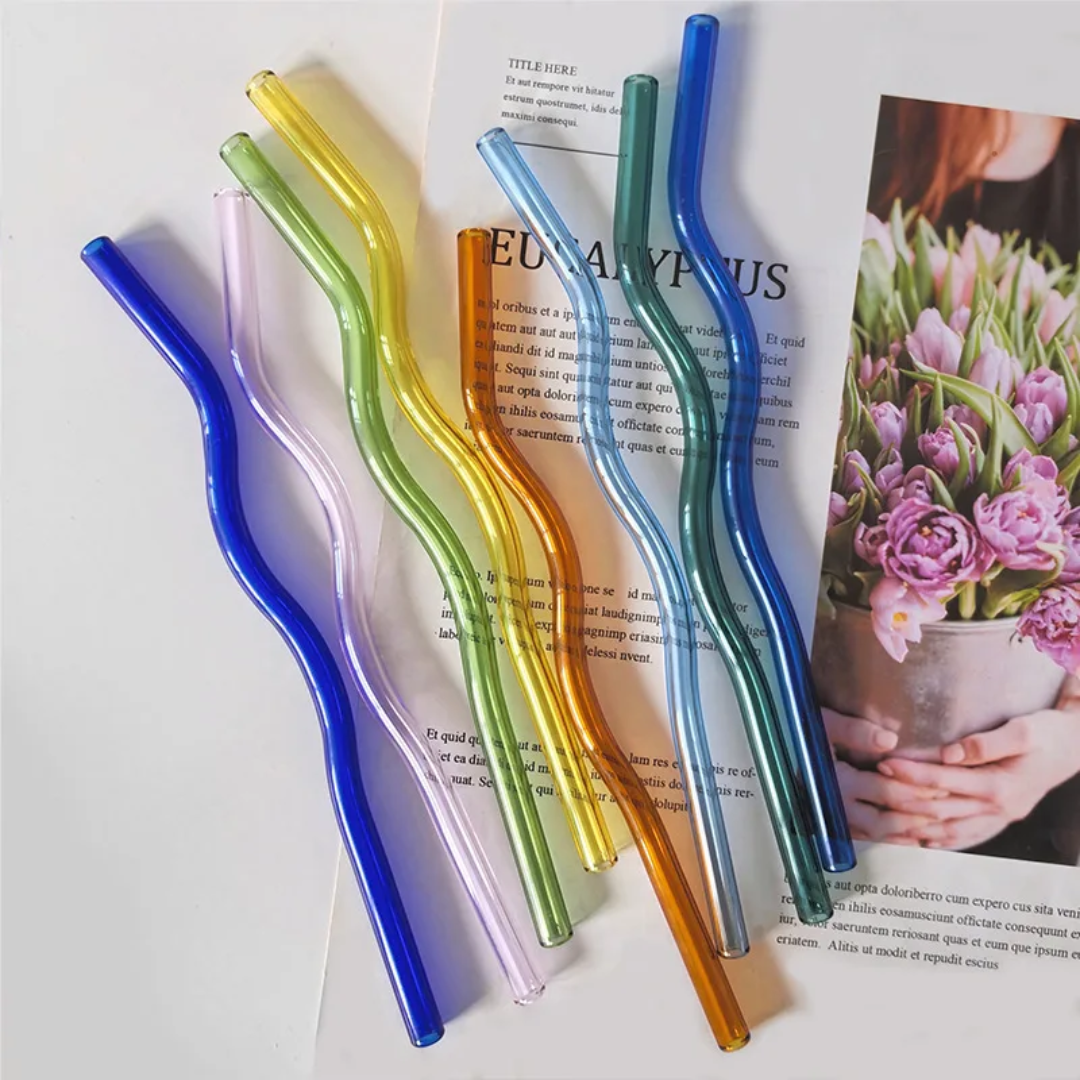 Pajitas de vidrio Curveadas. Colores