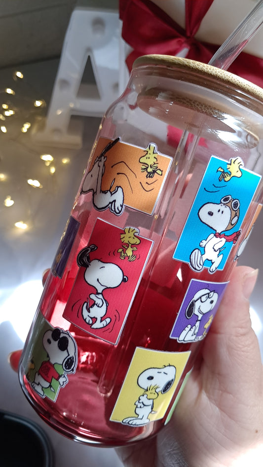 Snoopy Cuadros Vaso de vidrio