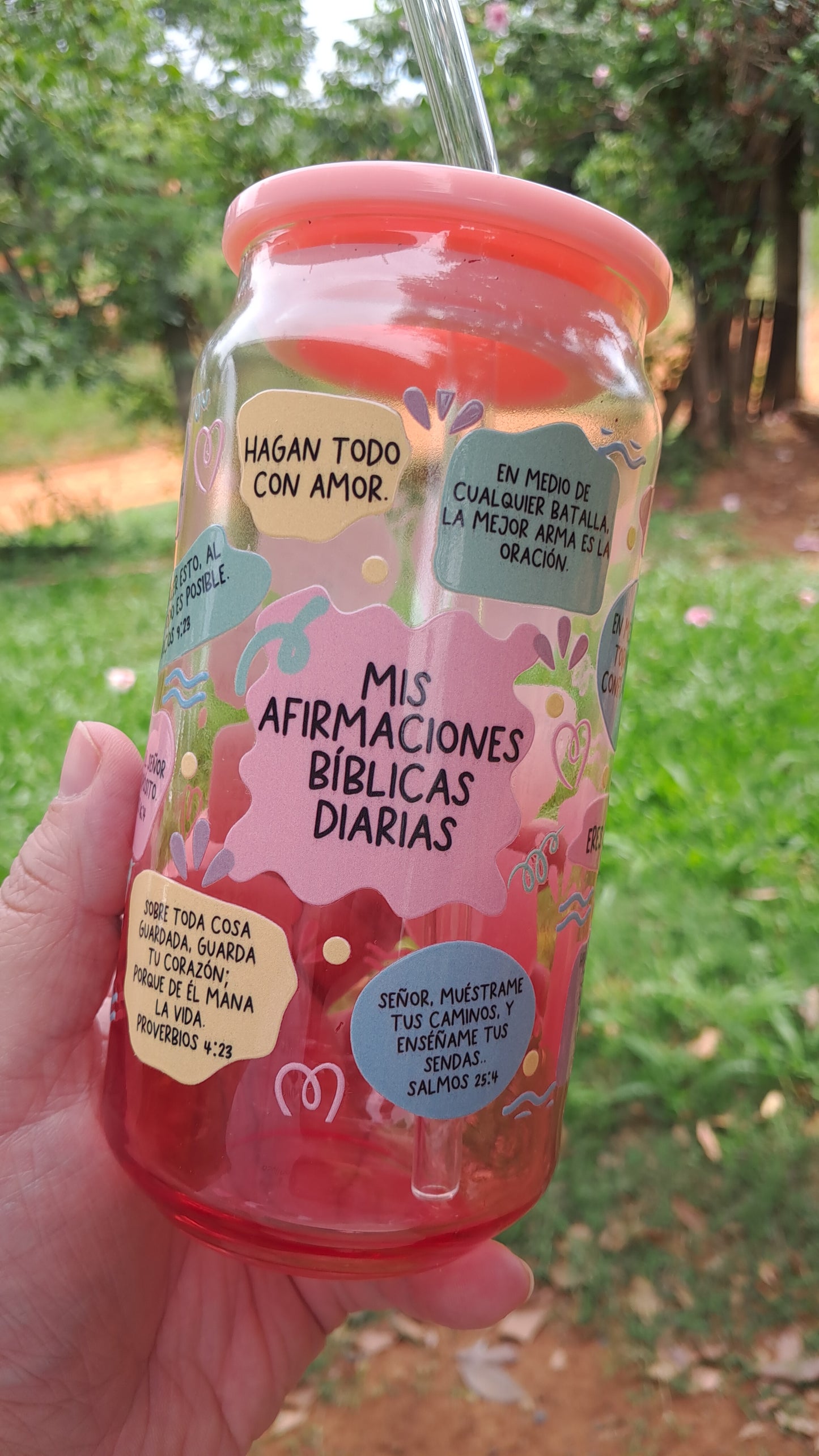 Afirmaciones Bíblicas. Vasito tapa Plástico.