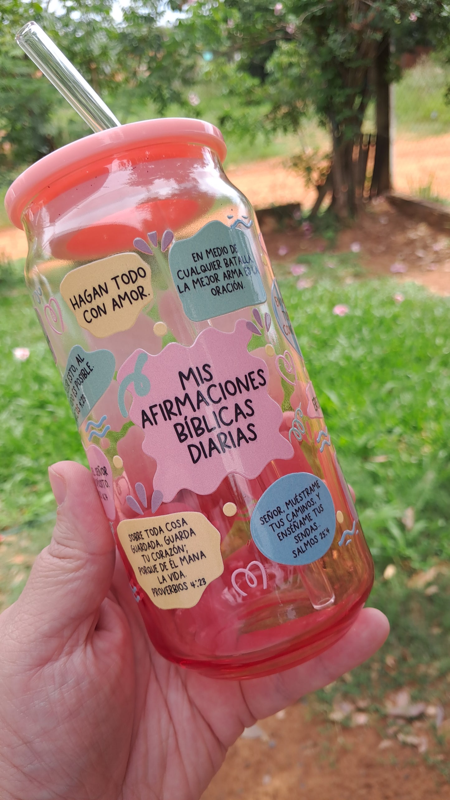 Afirmaciones Bíblicas. Vasito tapa Plástico.