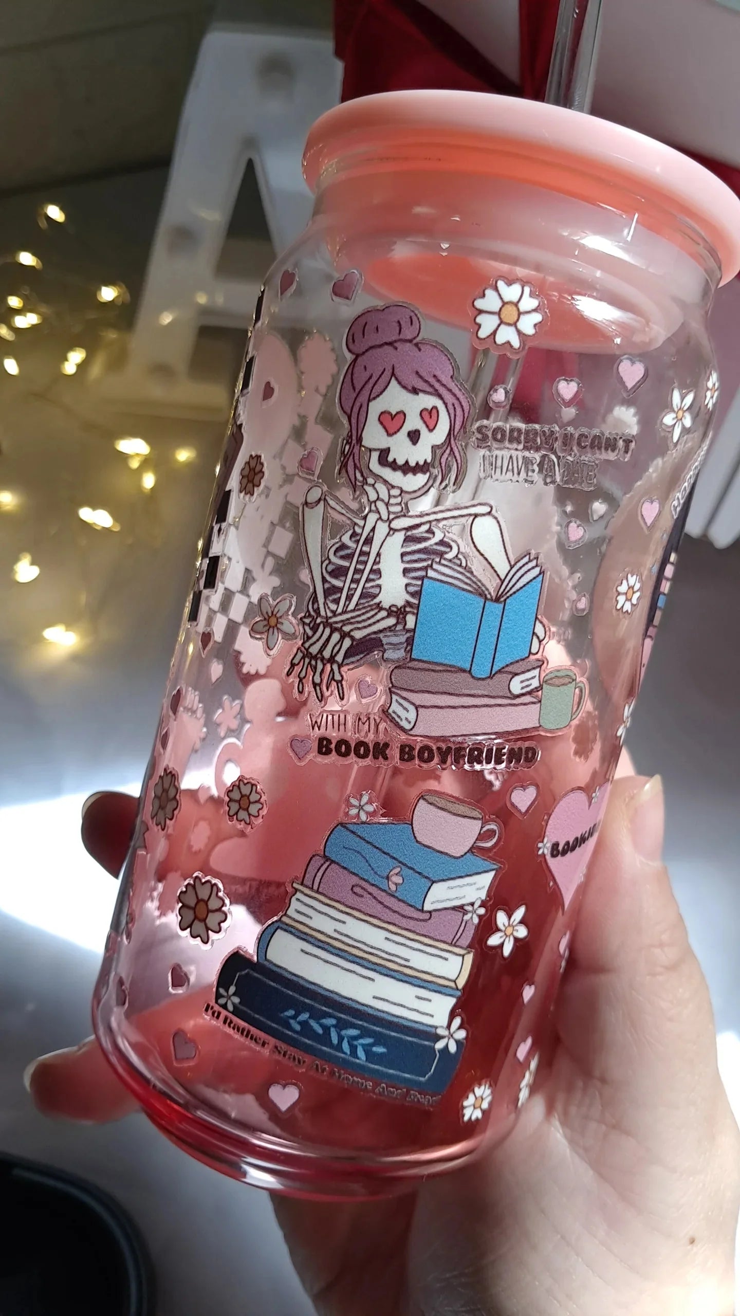 Booklover vaso. Tapa Plástico Rosa