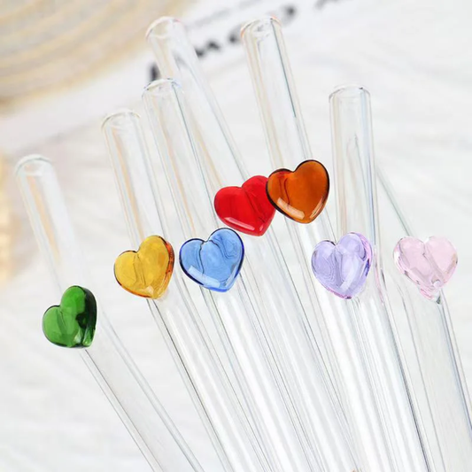 Pajita de vidrio corazón. Colores